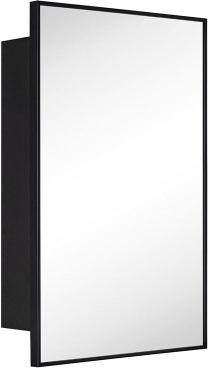 TEHOME 17.5'' x 29'' Black Recessed and Surface Mount Bathroom Medicine Cabinet with Mirror Matt Black Square Cornered Metal Framed Rounded Rectangle Medicine Cabinet Mirror