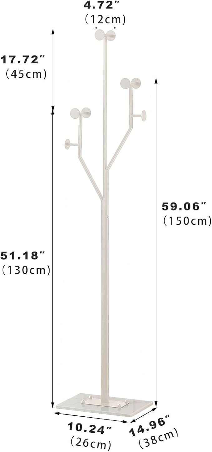 JIAYUEJU Heavy Duty Coat Rack Tree-shaped Metal Freestanding Coat Tree with Sturdy Marble Base Corner Coat Rack for Bedroom Entryway Hallway 14.96 x 10.24 x 68.9 Inches (White)