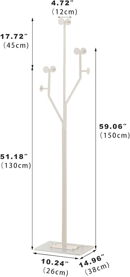 JIAYUEJU Heavy Duty Coat Rack Tree-shaped Metal Freestanding Coat Tree with Sturdy Marble Base Corner Coat Rack for Bedroom Entryway Hallway 14.96 x 10.24 x 68.9 Inches (White)