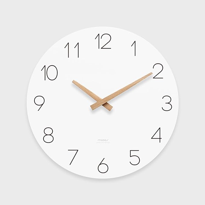 mooas Flatwood Wall Clock (Wood Mini), 9.8" Silent Non-Ticking Sweep Movement Decorative Battery Operated Wooden Wall Clock for Home Living Room Kitchen Bedroom Office School Cafe
