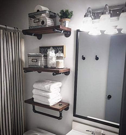 DR.IRON Industrial Pipe Shelving Wall Mounted 3 Tier Rustic Bathroom Shelves Wall Pipe Shelf for Bathroom Decor