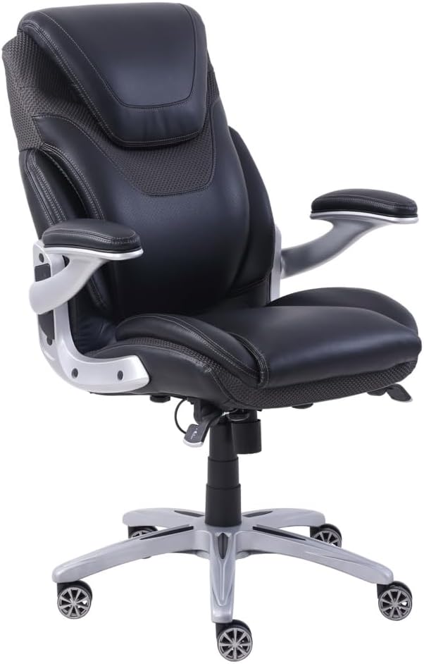 NBF Faux Leather Executive Office Chair Desk Chair - Ergonomic Chairs with Flip Arms - Modern Office Chair with Iridescent Silver Finish - Lumbar Support Office Chair (Gray)