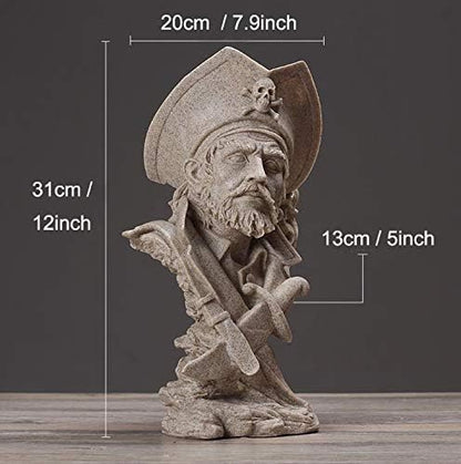H&W Sandstone Pirate Figurines - Buccaneer Francis Drake Statue Decoration for Home/Study/Living Room, Great Collectible Figurines, Best Gift for The Man, Sandstone Color (HH17-D5)