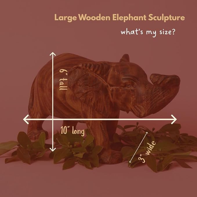 Large Wood Elephant Sculpture, Statues, Animal Figurines, Home Decor Accents, Living Room, Office, Desk, Coffee Table, Book Shelf, Hand Carved, African, Brown