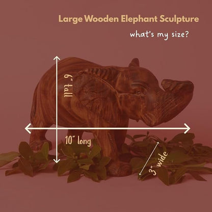 Large Wood Elephant Sculpture, Statues, Animal Figurines, Home Decor Accents, Living Room, Office, Desk, Coffee Table, Book Shelf, Hand Carved, African, Brown