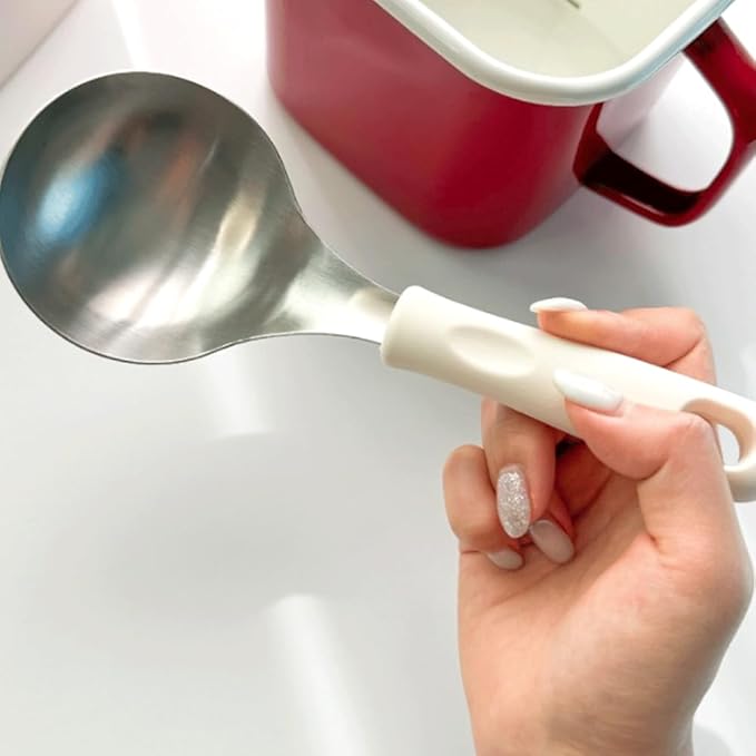 KKU-MIM Wide Head Serving Spoon with Silicon Handle, 8 inch, Stainless Steel, Includes Silicon Matching Rest, Modern Style, Various Color Available (Mint)