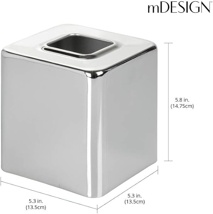 mDesign Metal Square Tissue Box Cover, Modern Facial Paper Holder, Accessories for Bathroom Vanity Countertop, Bedroom Dresser, Night Stand, Desk, Office, End Table, Unity Collection - 2 Pack - Chrome