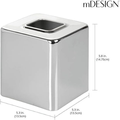 mDesign Metal Square Tissue Box Cover, Modern Facial Paper Holder, Accessories for Bathroom Vanity Countertop, Bedroom Dresser, Night Stand, Desk, Office, End Table, Unity Collection - 2 Pack - Chrome
