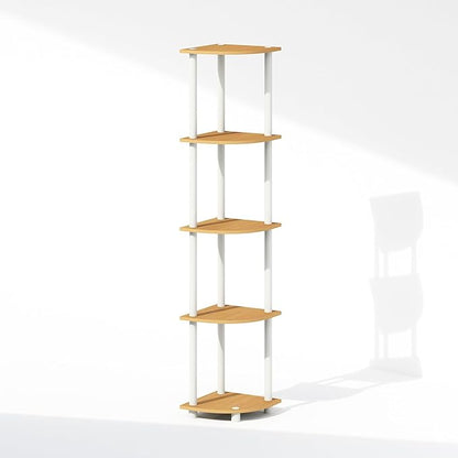 Furinno Turn-N-Tube Storage Shelves, 5-Tier Book Shelf, Corner Shelf, Toolless Open Shelves, for Organization and Storage, Living Room, Home Office, Hallway, Bedroom, Beech