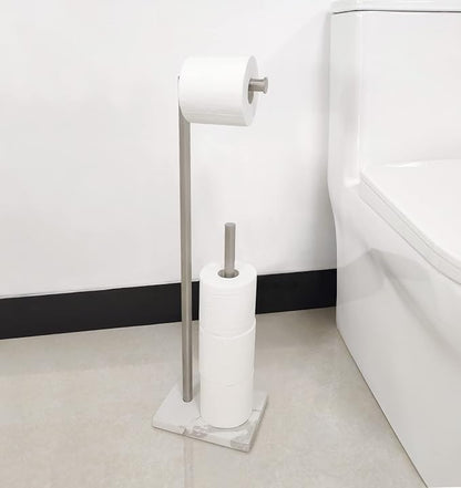 Gzila Free Standing Toilet Paper Holder Stand with Reserve, Heavy Weighted Marble Base Design, Bathroom Stands Tissue Rolls Holder, 304 Stainless Steel Brushed Nickel