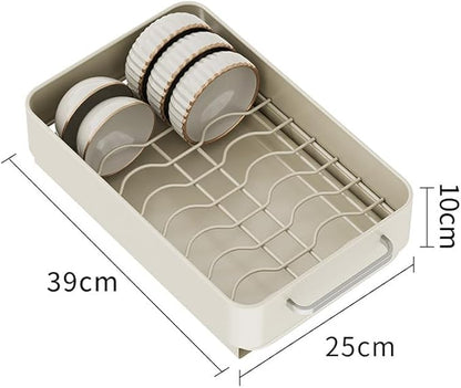 Under Basin Slide-Out Dish Drying Rack (Matte White Deep Shelf): Heavy-Duty Carbon Steel with Drip Tray – Kitchen Cabinet Storage for Pots/Pans/Plates