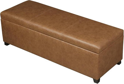 Homebeez 46" Faux Leather Storage Ottoman,End of Bed Bench,Upholstered Ottoman Bench with Storage for Living Room,Bedroom,Entryway