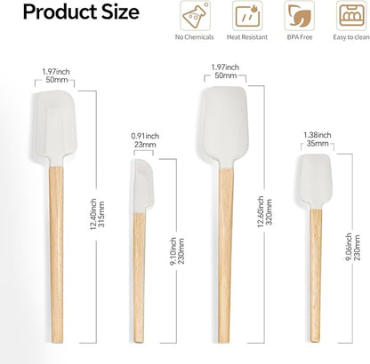 Silicone Spatula Set, 4 Piece Food Grade Rubber Spatula, Spoon, Jar Spatula, Heat Resistant Up To 428°F, Suitable For Cooking, Baking, And Mixing Frosting.