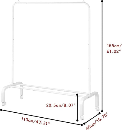 Rolling Clothes Rack Metal Clothing Rack with Wheels Garment Rack with Bottom Shelf for Hanging Clothes Shirts Jeans and Coats White