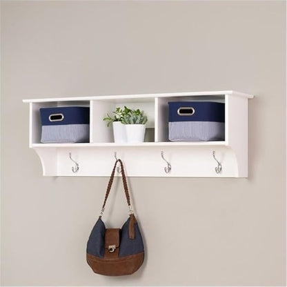 Prepac 48" Contemporary Wall Mounted Coat Rack, Coat Hooks Wall Mount with 3 Shelves, Ideal for Hallway or Entryway Hanging Solution, 11.5"D x 48"W x 14.25"H, White