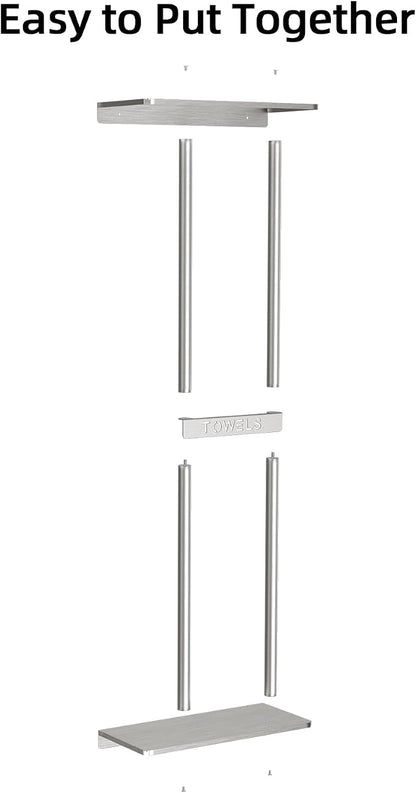 STWWO Bathroom Towel Storage for Bathroom, Wall Towel Rack for Rolled Towels, 30 inch Towel Holder Wall Mounted with Metal Shelf Can Holds 6 Large Towels, Brushed Nickel