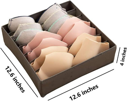 ALYER Collapsible Bra(A-C Cup) Drawer Organizer,Durable Cloth Storage Box Bins Dividers for Panties,Underwear,Socks,Lingerie(Gray-7 Cells)