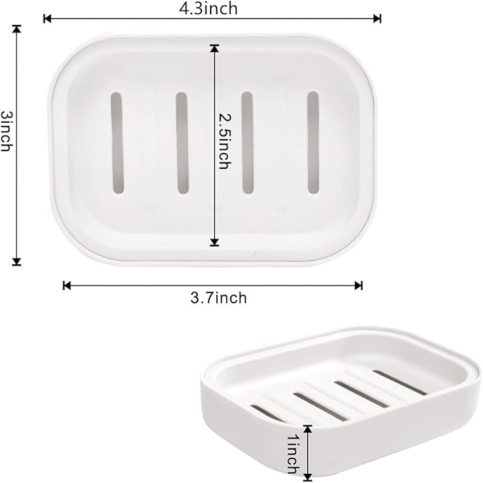 4 Pack Plastic Soap Dish, Soap Container, Double Layer Draining Soap Holder for Shower, Bathroom or Kitchen, C-0060