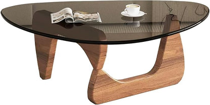 Modern Glass Coffee Table, Mid Century Small Coffee Table, Coffee Table for Living Room,Suitable for Bedroom Living Room Reception Office Tables (Walnut/Grey, Small)