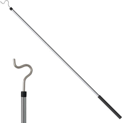 Clothes Hook Pole, Clothes Hanger Reaching Hook for Hanging Clothes Light and Plants Extendable from 35" to 50" Made of Stainless Steel Tube with Sponge Handle (50inch)