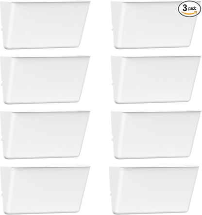 Clear Acrylic Single Pocket, Plastic Hanging Wall Mount File Holder for Office Home (White, 8 Pack)