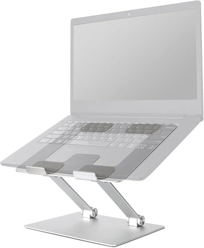 Amazon Basics Sturdy and Portable Ergonomic Laptop Stand for Desk, Height Adjustable Riser with Ventilated Cooling, Foldable, Fits all Laptops up to 15.6 Inch, Silver