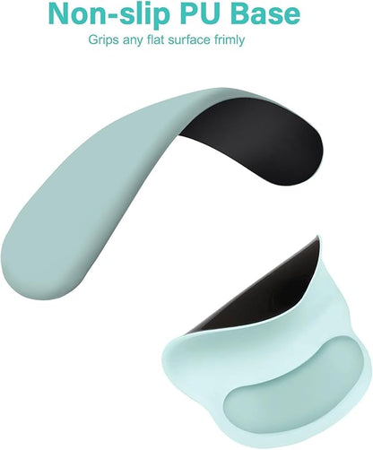 MOSISO Wrist Rest Support for Mouse Pad&Keyboard Set, Circle Curved Ergonomic Mousepad&Coaster Non-Slip Base Home/Office Pain Relief&Easy Typing Pad with Soft Cloth&Silicone Lining, Aquamarine