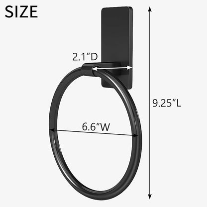 STWWO Adhesive Towel Holder, Hand Towel Holder for Bathroom, Self Adhesive Hand Towel Rings, Black, 2 Pack