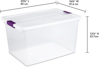 Sterilite 6-Pack Plastic Storage Bin w/ Latch Lid, ClearView Stackable Containers, 66 Qt