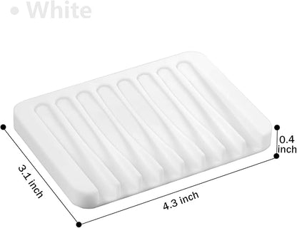Self Draining Soap Dishes, 4 Pcs Silicone Soap Saver, Waterfall Drainer Soap Holder for Bathroom, Extend Soap Life, Keep Soap Bars Dry Clean & Easy Cleaning (White & Grey)