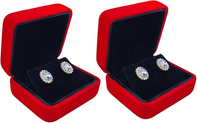 GBYAN 2 Pieces Velvet Earring Box,Stud Earring Gift Box,Jewelry Display Case for Proposal,Engagement,Wedding and Birthday,Red