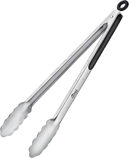 Hotec Stainless Steel Kitchen Tongs, 16 Inch Extra Long Locking Metal Food Tongs for Cooking, Serving, BBQ, Grill Non-Slip Grip