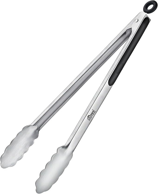 Hotec Stainless Steel Kitchen Tongs, 16 Inch Extra Long Locking Metal Food Tongs for Cooking, Serving, BBQ, Grill Non-Slip Grip