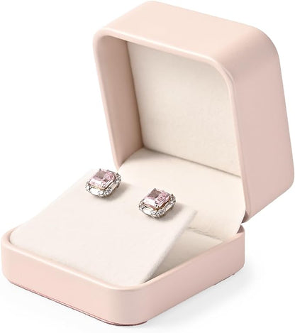 Leather Earring Box Jewelry Case for Birthday, Wedding, Valentine's Day, Mother's Day Gifts (Pink)