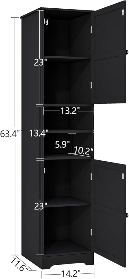 Tall Bathroom Storage Cabinet, Vertical Freestanding Organizer with Adjustable Shelf, Slim Design for Small Bathrooms, Towels & Toiletries Storage Black