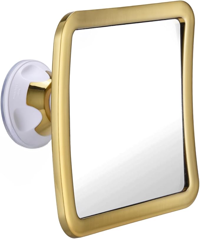 MIRRORVANA Fogless Shower Mirror for Shaving with Improved Suction and 360° Swivel - Unbreakable Fog Free Mirror for Men and Women - 6.3" x 6.3" (Gold)