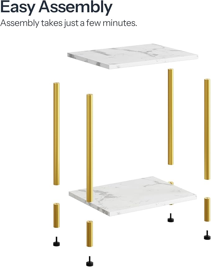 HOOBRO End Tables Set of 2, Small Side Table, Nightstand with 2-Layer Storage Shelves, Sofa Table for Small Spaces, Living Room, Bedroom, Stable Frame, Easy Assembly, Gold and Marble DM09BZP201