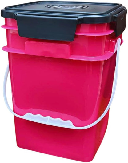 House Naturals 4 Gallon Square Food Grade Bucket Pail with Plastic Handles and Lid (Pack of 3) Made in USA containers (Magenta - Black lids)