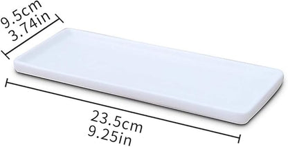 Ceramic Vanity Tray Small Rectangle, Bathtub Tray Bathroom Organizer, Cosmetics Holder for Tissue Candle Towel Plant Jewelry Ring Dish Dresser Perfume Shampoo-White(2 Pcs)(Large)