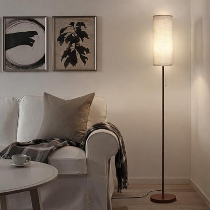 Floor Lamp for Living Room, Modern Standing Lamps with Lampshade, Minimalist Tall Lamp with Chain Switch for Living Room, LED Bulb Included (Beige+Brown)