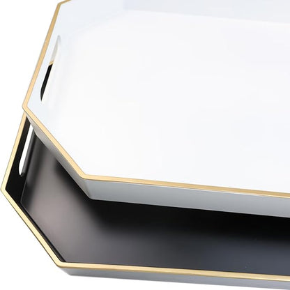 White Decorative Tray with Handles, Octagon Versatile Serving Tray for Coffee Table, Ottoman, Ideal for Serving, Displaying, Organizing