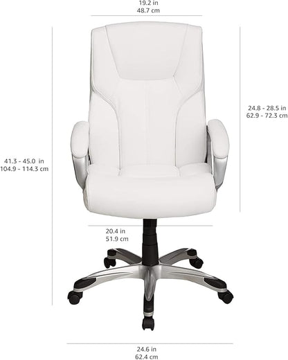 Amazon Basics Executive High Back Office Desk Chair, Adjustable Height, Tilt, Swivel, one Size, White/Pewter