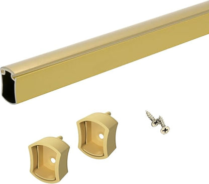 Premium hourglass closet rod - custom cut to size. Hourglass shaped wardrobe tube, protective top cover, seamless and reversible with ribbed and smooth sides. (Matte Brass)