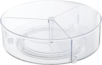 Clear Lazy-Susan Organizer with 3-Dividers - 11 Inch Divided Turntable Organizer for Cabinet, Pantry, Kitchen, Fridge, Countertop, Bathroom, Vanity