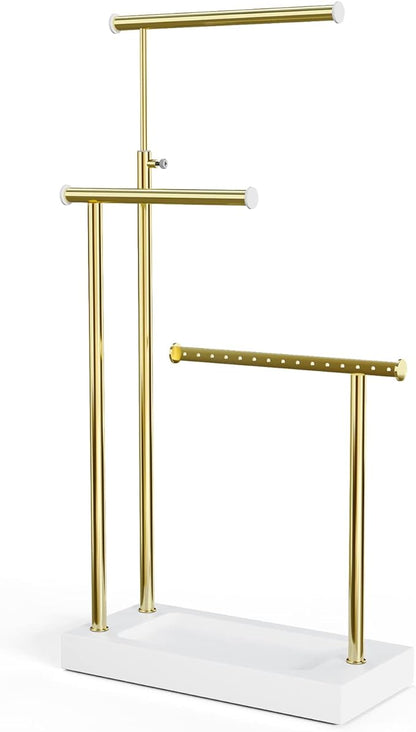 SRIWATANA Jewelry Organizer Display Extra Tall Necklace Holder 3 Tier Jewelry Tree Stand, Gift Idea (White & Gold)