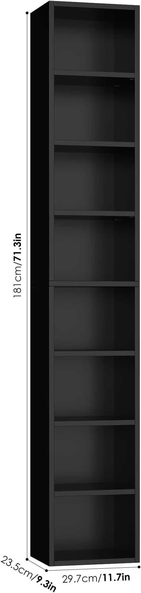 FOTOSOK 2 Pcs 71'' Tall Narrow Bookshelf, 8-Tier Media Tower Rack Set of 2, CD DVD Storage Cabinet with Adjustable Shelves, Tall Narrow Bookcase Skinny Display Bookshelf Slim Shelf, Black