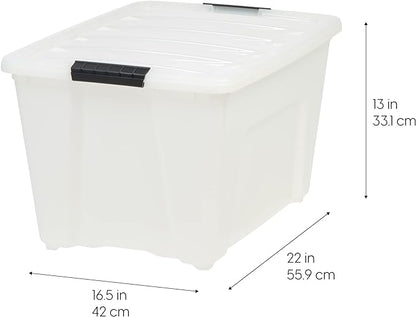 IRIS USA 54 QT Plastic Storage Box with Lid and Latches - 4 Pack - BPA-Free, Discreet Organizing Solution, Durable Nestable Stackable Containers, Secure Pull Handle - Pearl