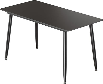 Dining Table, Sintered Stone Kitchen Table, 55'' Black Modern Rectangular Slate Patio Table with Metal Legs, Indoor Outdoor Stone Dining Table for Patio, Backyard, Scratch and Heat Resistant