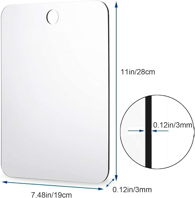 Shower Mirror Shaving Mirror Acrylic Small Travel Makeup Bathroom Wall Hanging Plastic Mirror for Women Men 11" x 7.48" with 1 Adhesive Hooks