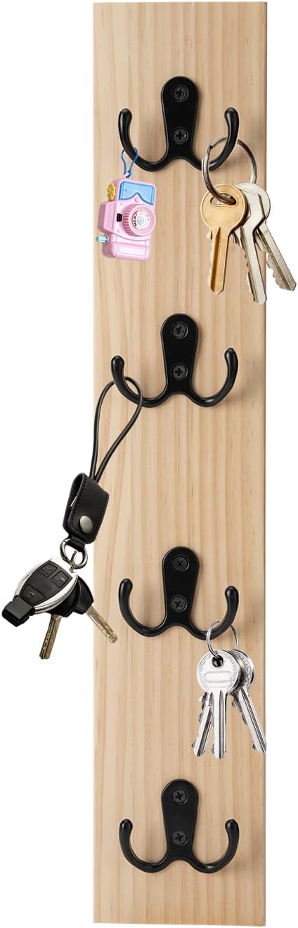 UCEC Wooden Key Holder Wall Mount with Hooks, Vertical Key Holder for Wall Organizer for Keys, Wallets, Mail – Space-Saving Key Rack Wall Mount for Entryway, Living Room, or Garage – Natural Wood